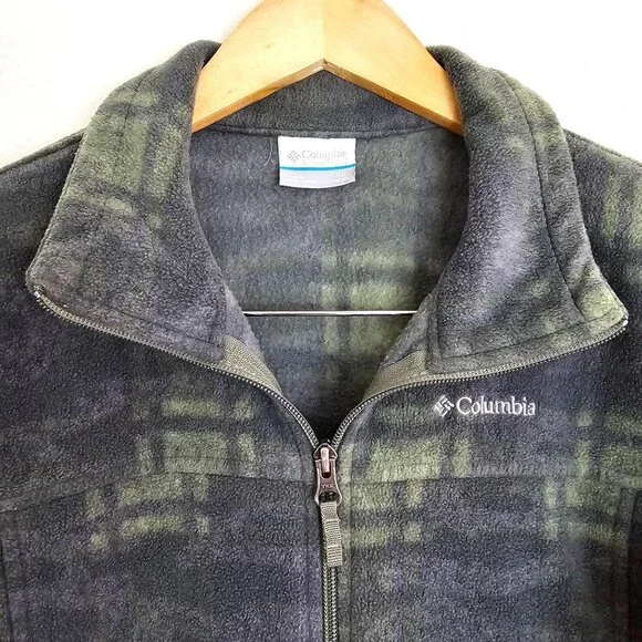 Columbia Kids Youth Full-Zip Plaid Fleece Jacket Size XL 18/20 Gray & Green EUC - Picture 2 of 11